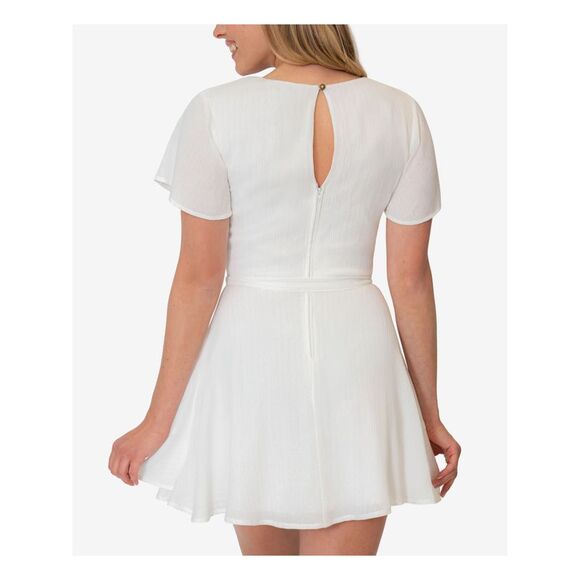SPEECHLESS Womens White Tie-belt Flutter Sleeve Mini Dress 13 - Picture 2 of 4